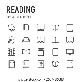 Set of reading line icons. Premium pack of signs in trendy style. Pixel perfect objects for UI, apps and web. 