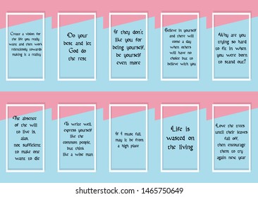Set of ready to post in social media quotes for blogger about motivation, inspiration and success. Positive sayings for every day
