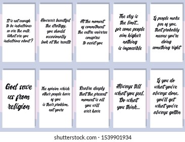 Set of ready to post in social media quotes for blogger about motivation, inspiration and success. Positive sayings for every day.