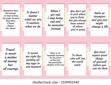 Set of ready to post in social media quotes for blogger about motivation, inspiration and success. Positive sayings for every day.