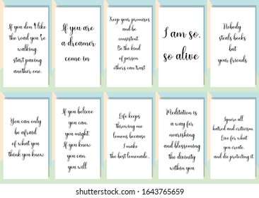 Set of ready to post in social media quotes for blogger about motivation, inspiration and success. Positive sayings for every day