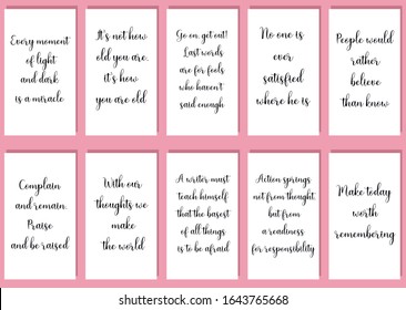 Set of ready to post in social media quotes for blogger about motivation, inspiration and success. Positive sayings for every day