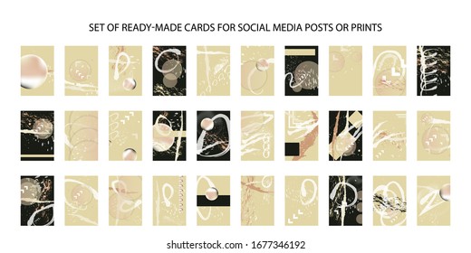 Set of ready-made art cards, convenient abstract background for text, print or social media publication.