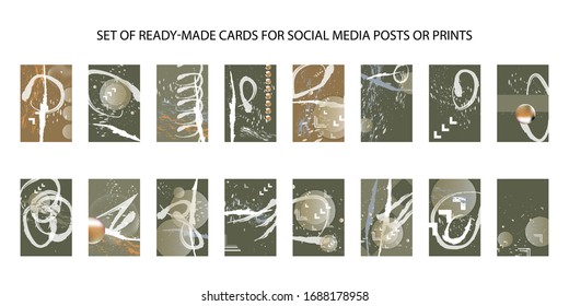 Set of ready-made art cards, convenient abstract background for text, print or social media publication