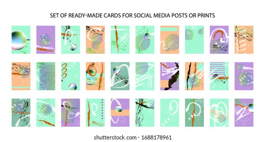 Set of ready-made art cards, convenient abstract background for text, print or social media publication