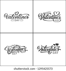 Set of ready-made calligraphy, hand-lettering valentines day inscriptions. Vector Illustration. Vector