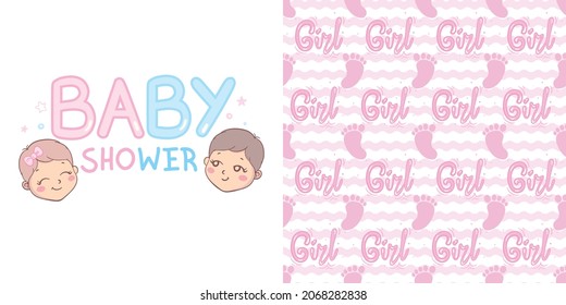 A set of ready-made designs for newborns. This is a boy. It's a girl. Vector illustration. Set of postcards and backgrounds.