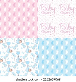 A set of ready-made designs for newborns. This is a boy. It's a girl. Vector illustration. Set of postcards and backgrounds.