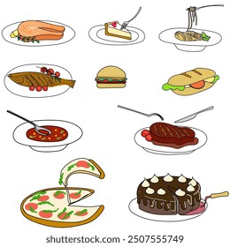  A set of ready-made dishes. Perfect for English teachers. Vector illustration