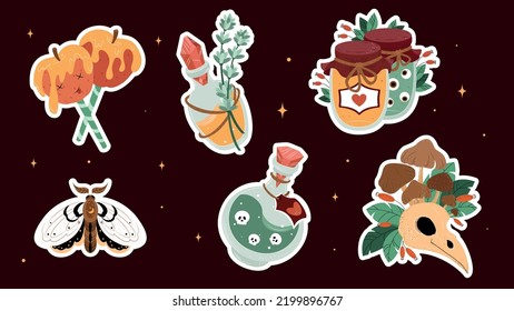 A set of ready-made stickers for Halloween, a set of elements for the day of Halloween, colorful vector illustrations for Halloween