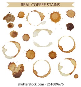 Set of real coffee stains and spots for design