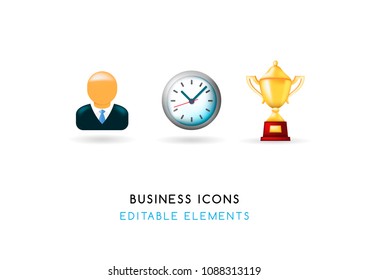 Set of Real Cute Business Elements on White Background . Isolated Vector Illustration