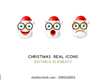 Set of Real Cute Christmas Elements on White Background . Isolated Vector Illustration