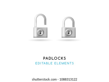 Set of Real Cute Padlocks on White Background . Isolated Vector Illustration