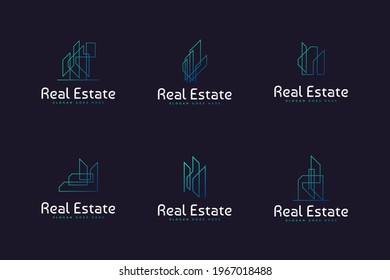 Set of Real Estate, Building or Construction Logo with Line Style in Modern and Minimalist Concept