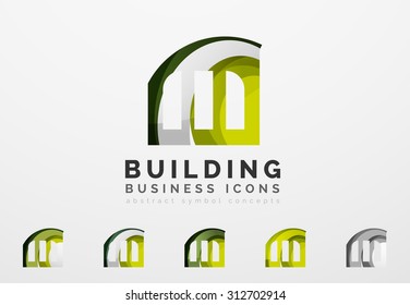 Set of real estate or building logo business icons. Created with overlapping colorful abstract waves and swirl shapes