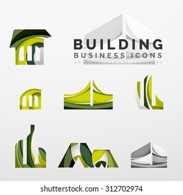 Set of real estate or building logo business icons. Created with overlapping colorful abstract waves and swirl shapes