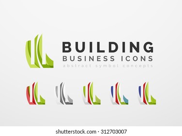 Set of real estate or building logo business icons. Created with overlapping colorful abstract waves and swirl shapes