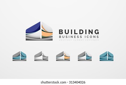 Set of real estate or building logo business icons. Created with overlapping colorful abstract waves and swirl shapes