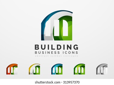 Set of real estate or building logo business icons. Created with overlapping colorful abstract waves and swirl shapes
