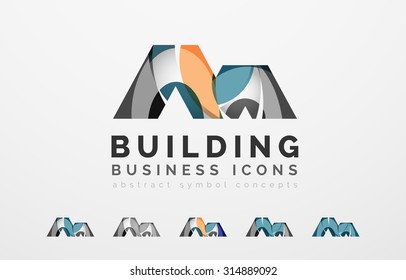 Set of real estate or building logo business icons. Created with overlapping colorful abstract waves and swirl shapes