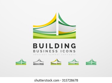 Set of real estate or building logo business icons. Created with overlapping colorful abstract waves and swirl shapes
