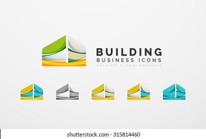 Set of real estate or building logo business icons. Created with overlapping colorful abstract waves and swirl shapes