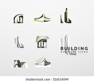 Set of real estate or building logo business icons. Created with overlapping colorful abstract waves and swirl shapes