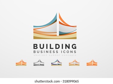 Set of real estate or building logo business icons. Created with overlapping colorful abstract waves and swirl shapes