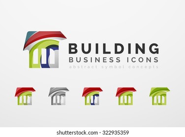 Set of real estate or building logo business icons. Created with overlapping colorful abstract waves and swirl shapes
