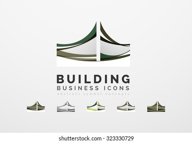 Set of real estate or building logo business icons. Created with overlapping colorful abstract waves and swirl shapes