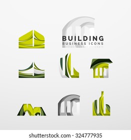 Set of real estate or building logo business icons. Created with overlapping colorful abstract waves and swirl shapes