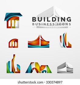 Set of real estate or building logo business icons. Created with overlapping colorful abstract waves and swirl shapes