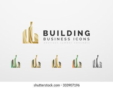 Set of real estate or building logo business icons. Created with overlapping colorful abstract waves and swirl shapes
