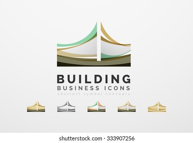 Set of real estate or building logo business icons. Created with overlapping colorful abstract waves and swirl shapes
