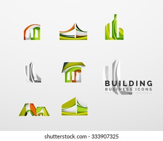 Set von Immobilien oder Gebäude Logo Business-Symbole. Kreiert mit überlappenden bunten abstrakten Wellen und wirren Formen