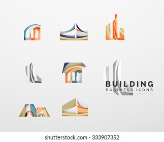 Set of real estate or building logo business icons. Created with overlapping colorful abstract waves and swirl shapes