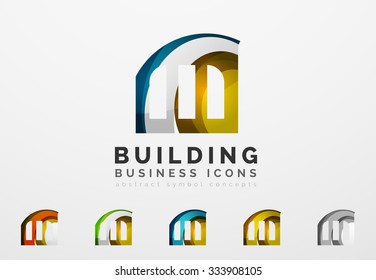 Set of real estate or building logo business icons. Created with overlapping colorful abstract waves and swirl shapes