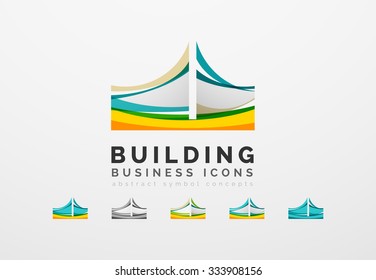 Set of real estate or building logo business icons. Created with overlapping colorful abstract waves and swirl shapes