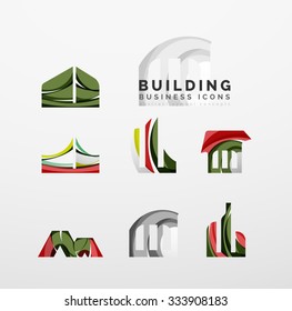 Set of real estate or building logo business icons. Created with overlapping colorful abstract waves and swirl shapes
