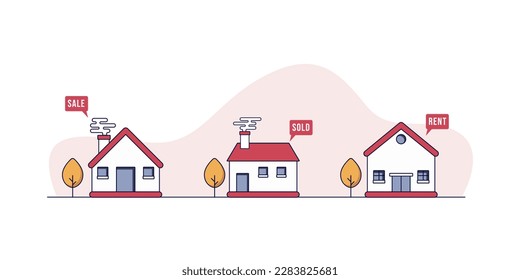 Set of Real estate business concept with houses, Set of urban and suburban houses Vector illustration