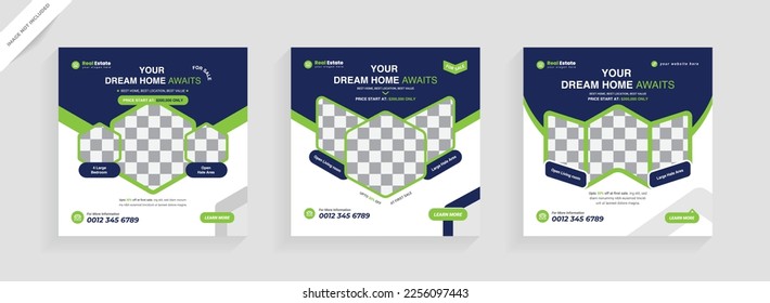 Set real estate business  square editable banner template. Minimalist design. Suitable for all types of business social media post and web internet ads