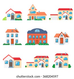 Set of real estate concept. Modern small and big house icon isolated house in flat design style