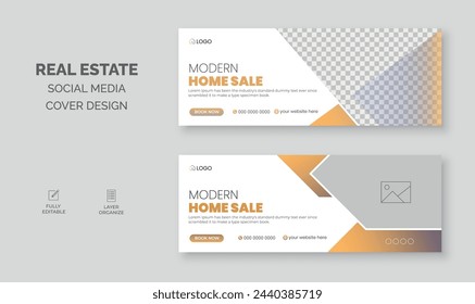 Set of real estate facebook cover design, real estate social media banner, web banner template, modern home sale page cover.