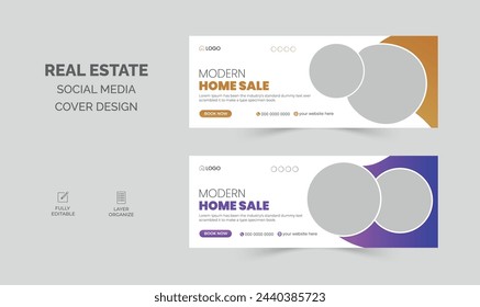 Set of real estate facebook cover design, real estate social media banner, web banner template, modern home sale page cover.