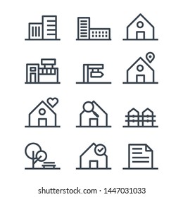 Set of real estate and homes thin line icons. Vector illustration