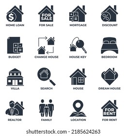 Set of Real Estate icon logo vector illustration. House pack symbol template. house, family, dream house, realtor and more for graphic and web design collection