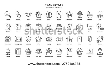 Set of real estate icons with editable stroke