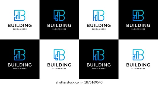 Set of real estate with initials b logo design or b letter building logo
