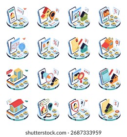 Conjunto de Ilustrações Isométricas de Imóveis
